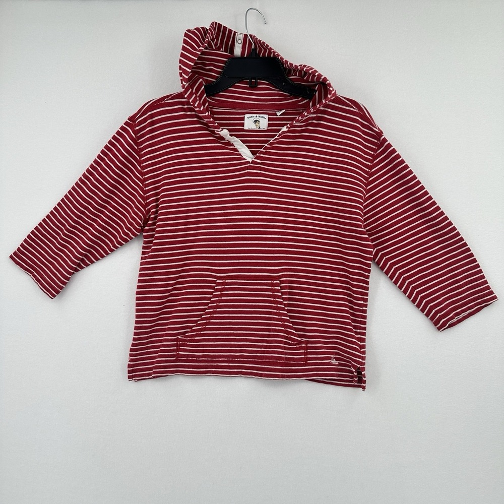 DICKIE WALKER Authentic Marine Striped Top Sailor Hoodie Womens Large Red/White